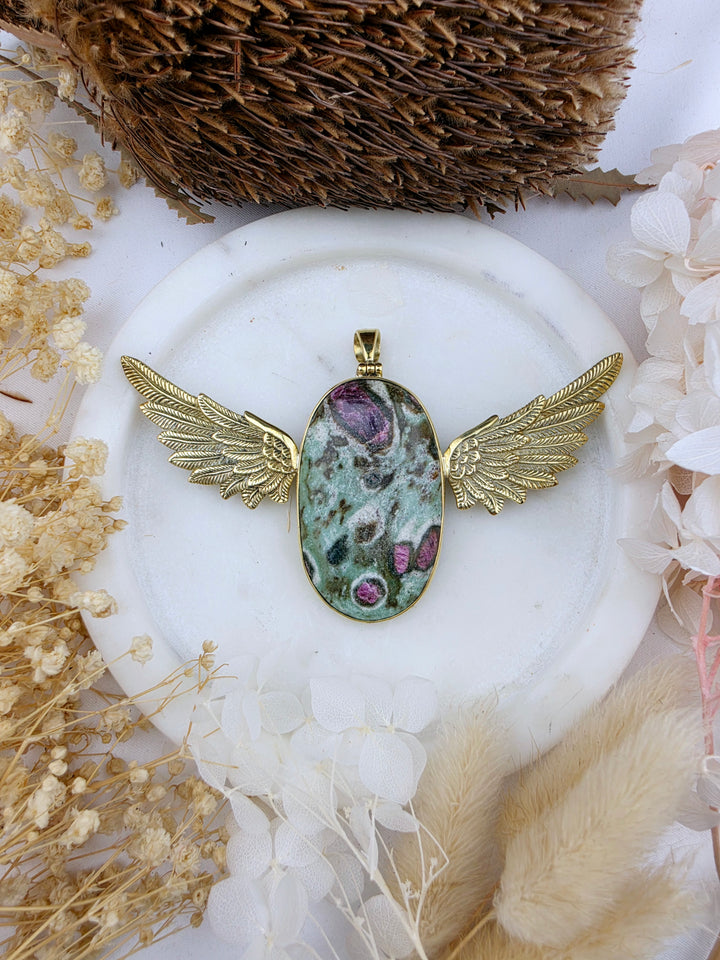 Ruby Fucshite Anahata Brass Pendant