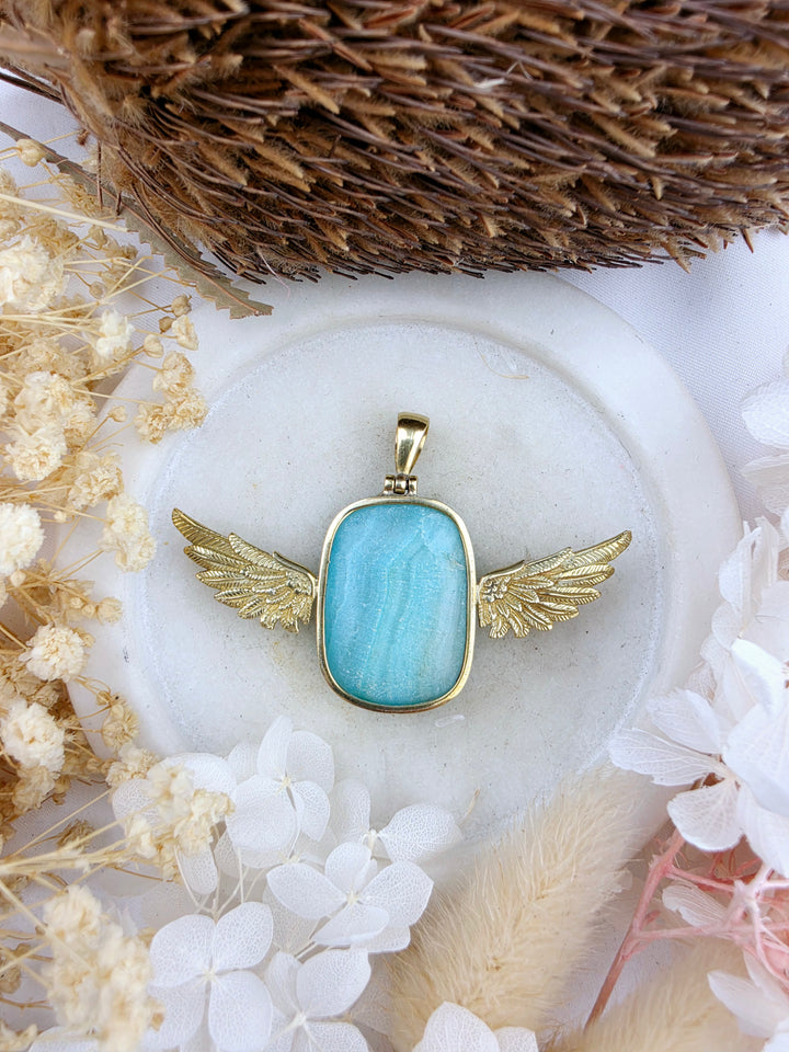 Blue Aragonite Anahata Brass Pendant