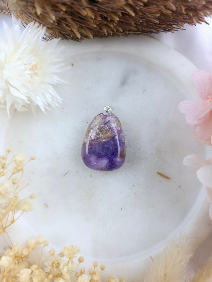 Charoite Tumbled Silver Pendant