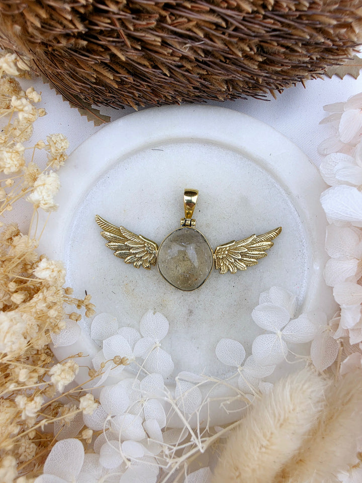Smoky Quartz Anahata Brass Pendant