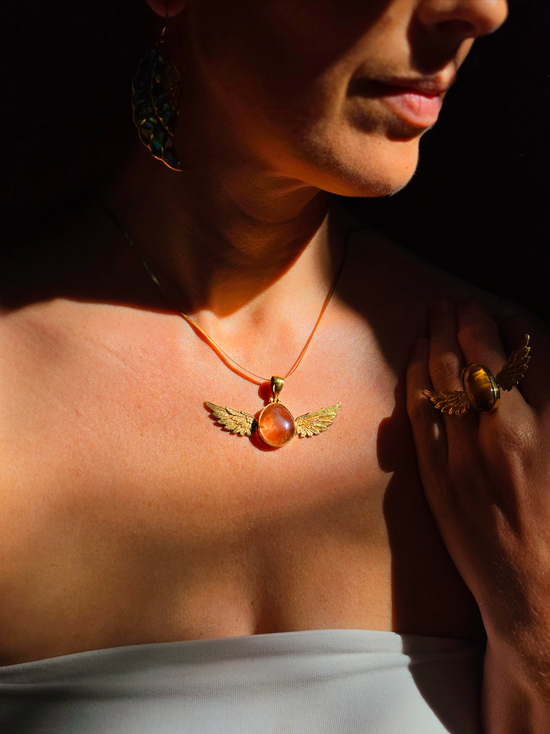 Fire Quartz Anahata Brass Pendant