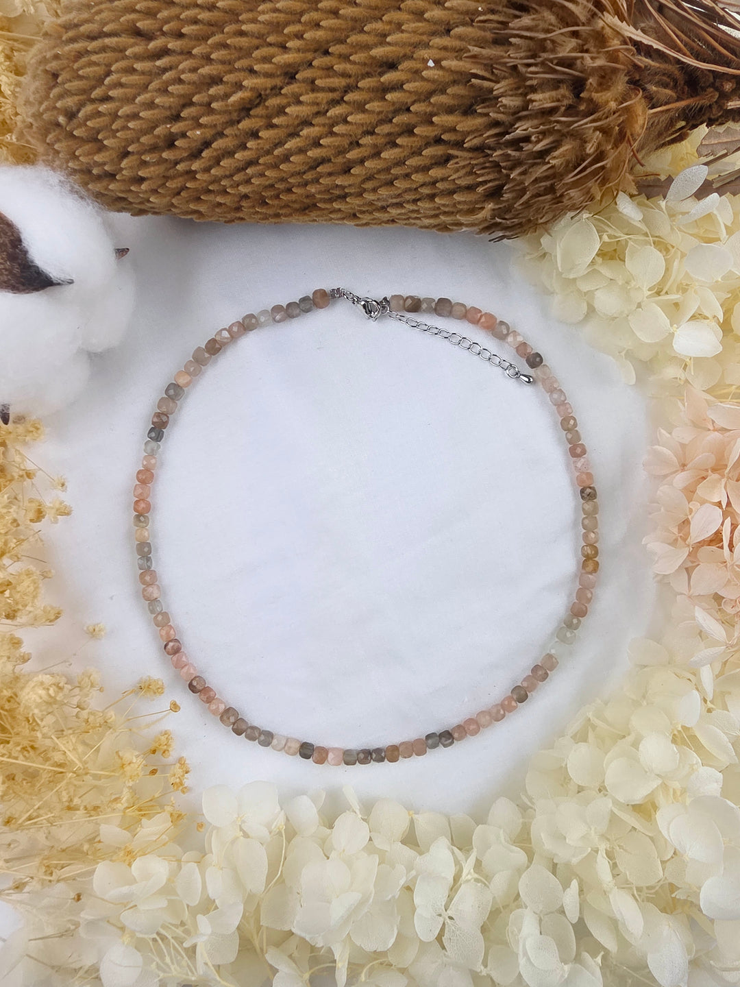Black and Peach Moonstone Faceted Necklace — Moonlit Return