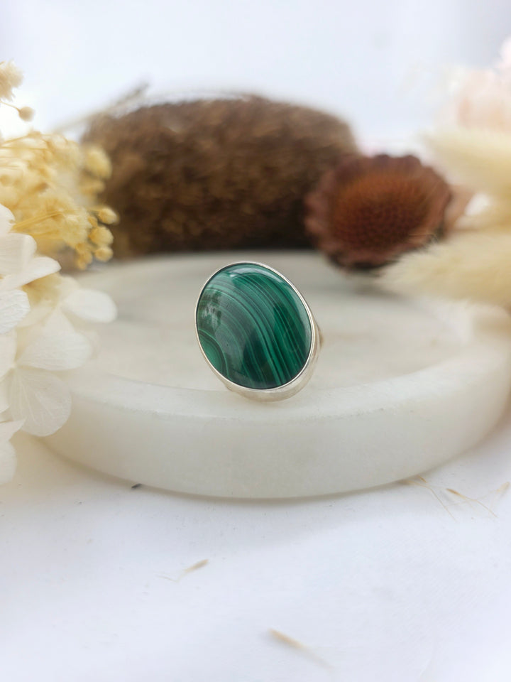 Malachite Silver Ring - Size 8