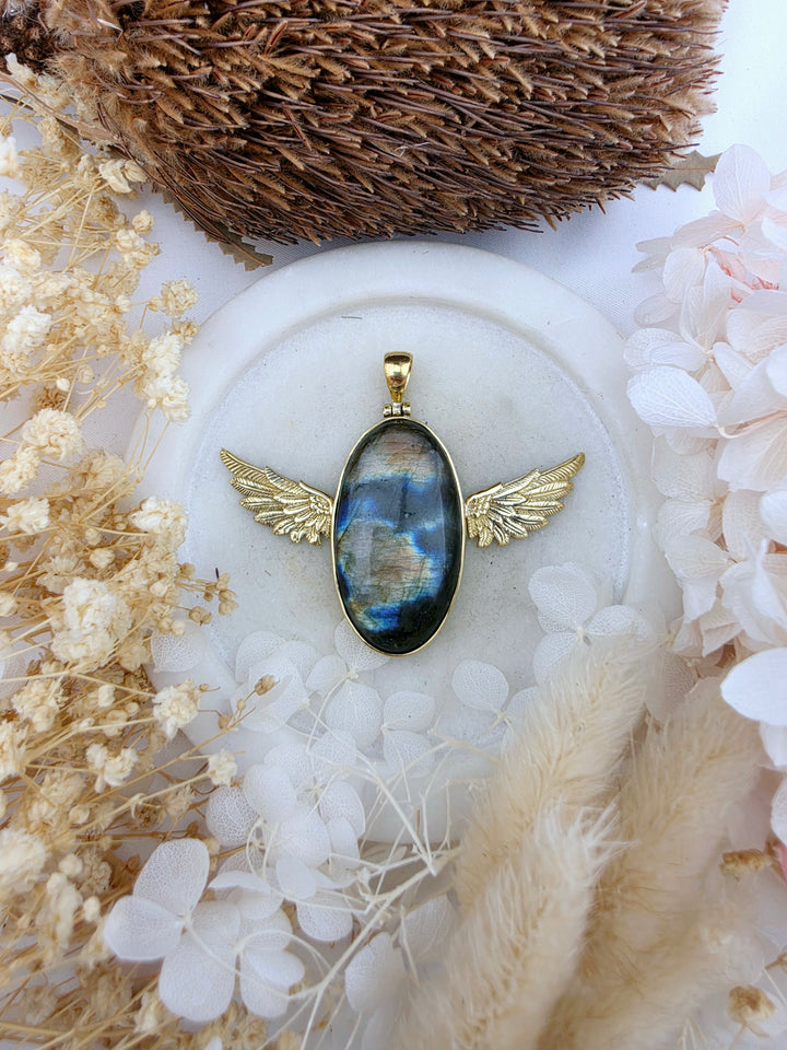 Labradorite Anahata Brass Pendant