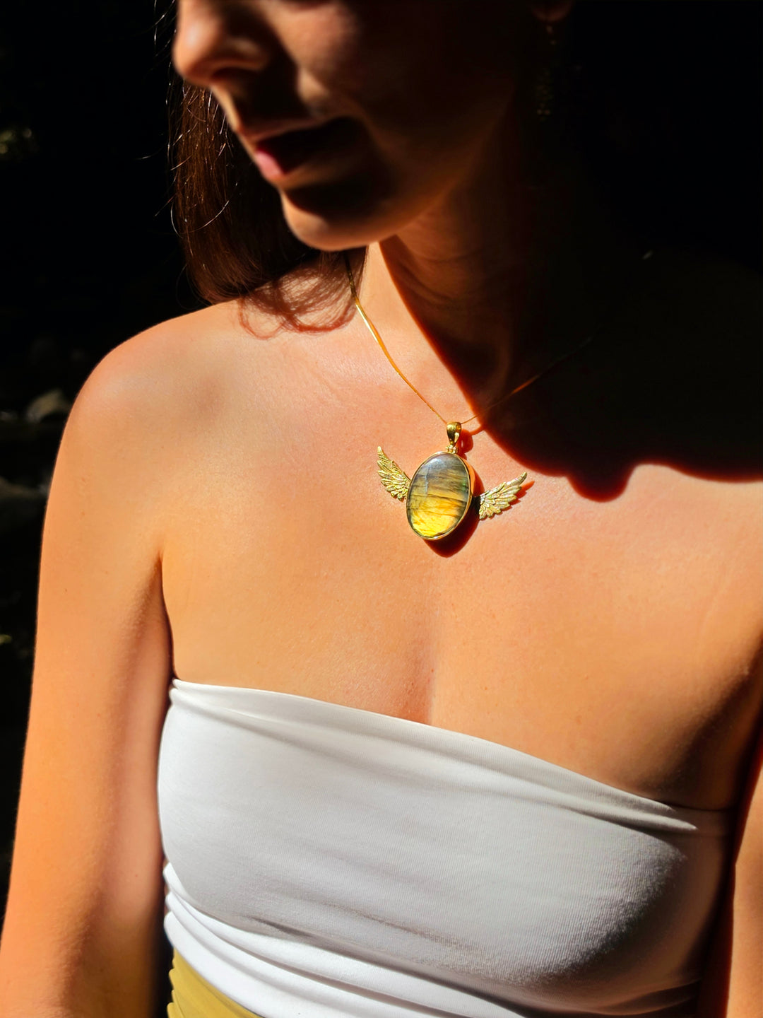 Labradorite Anahata Brass Pendant