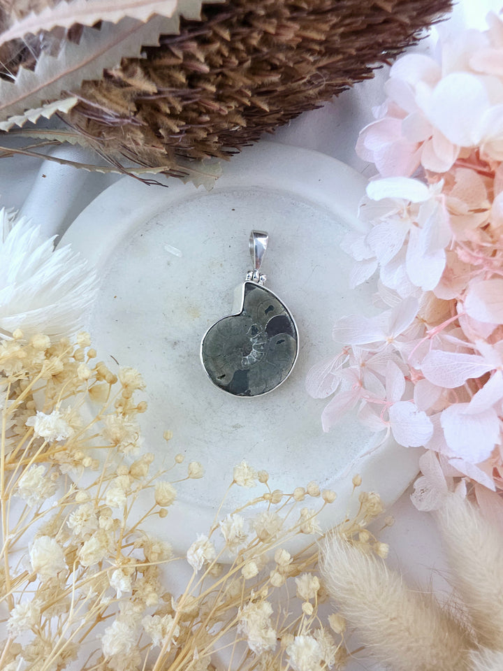 Ammonite (Pyritized) Fossil Silver Pendant