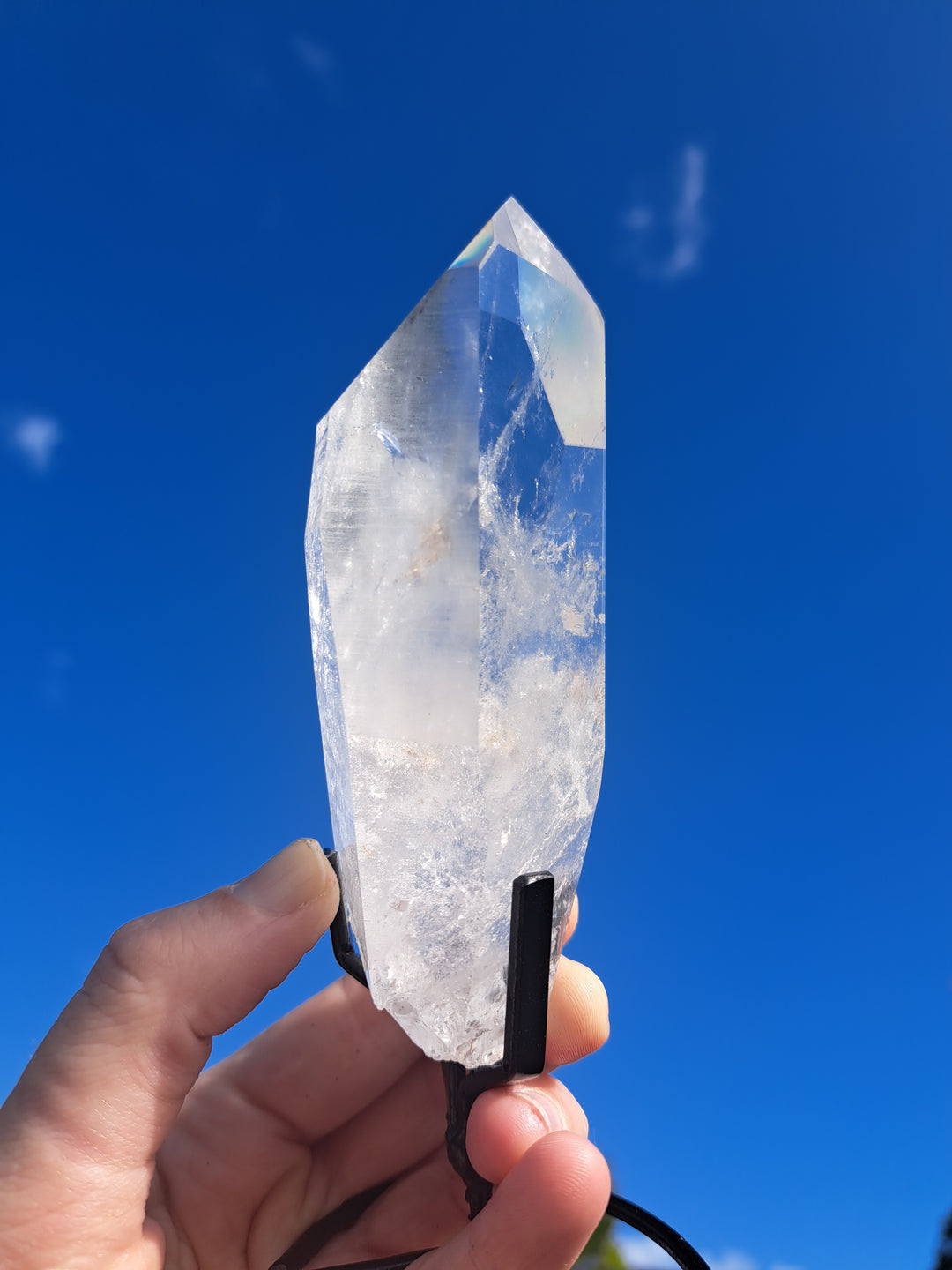 Lemurian Seed Laser Quartz In Metal Stand