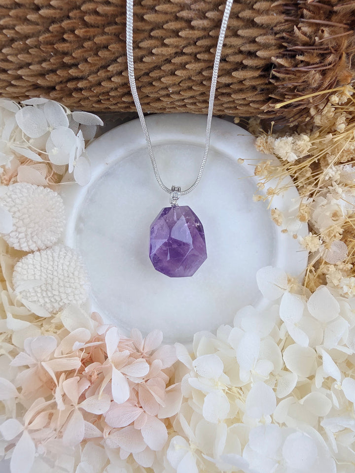 Amethyst Faceted Silver Pendant — The Quiet Mind