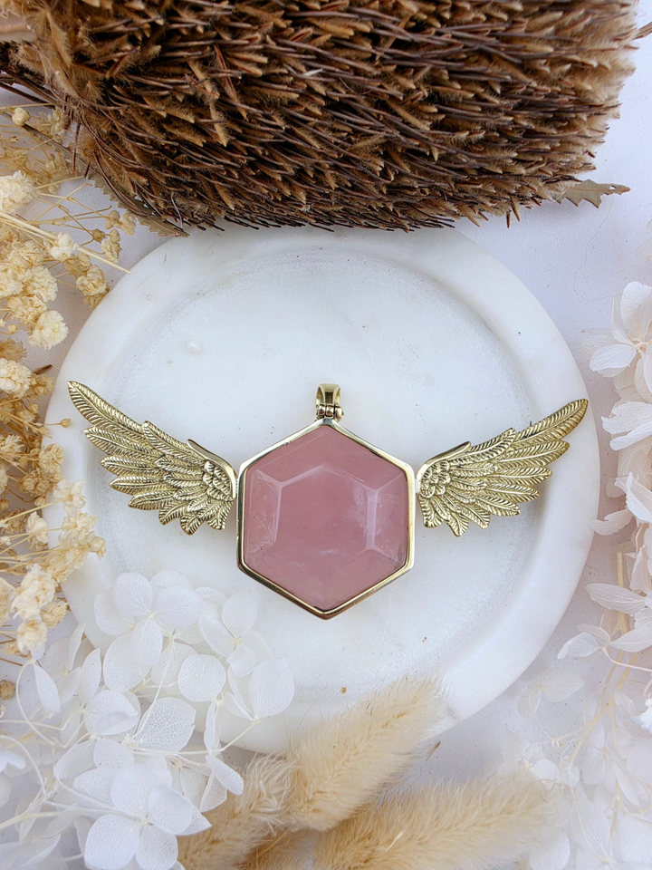 Rose Quartz Anahata Brass Pendant