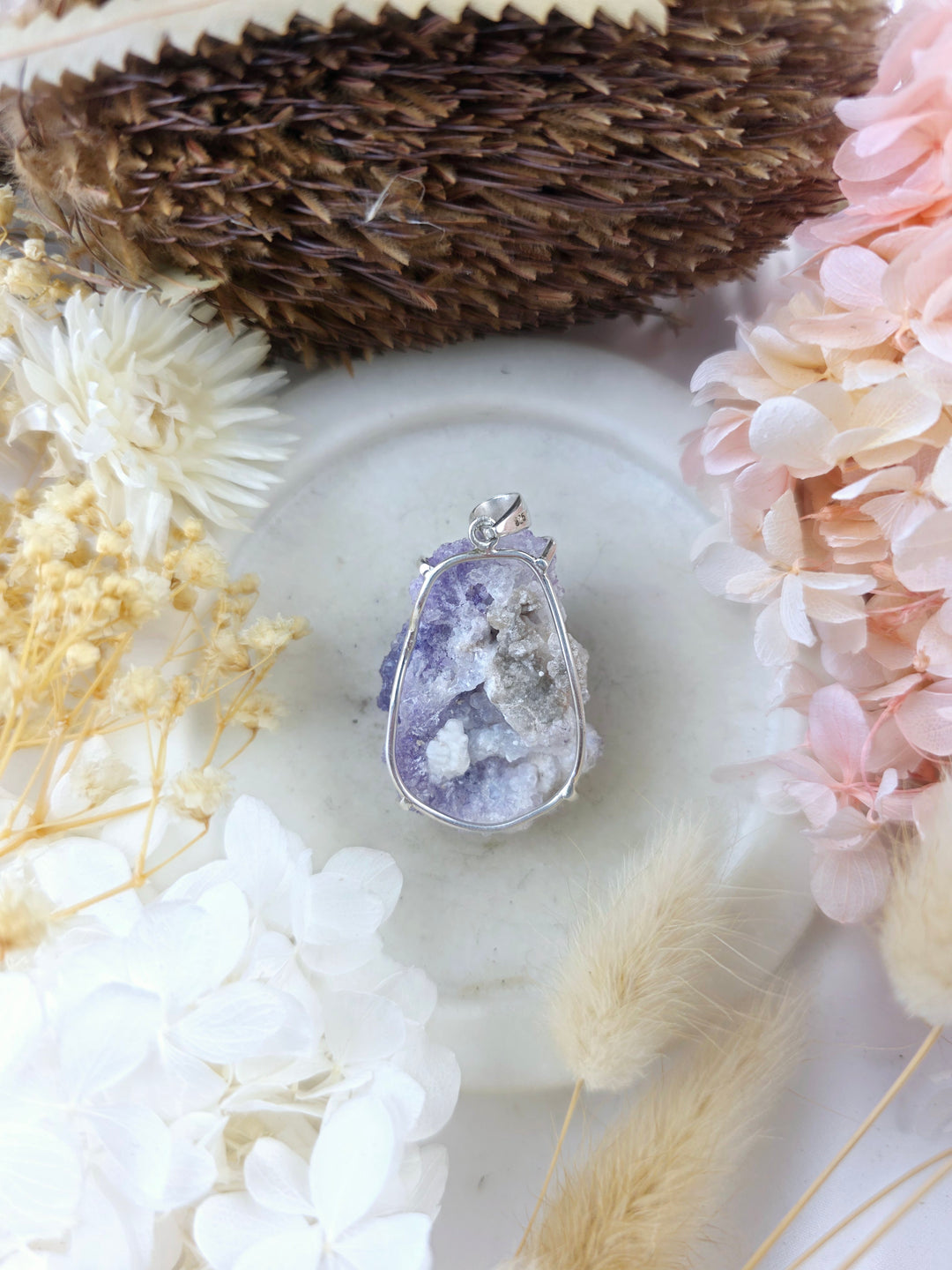 Spirit Flower Geode Silver Pendant