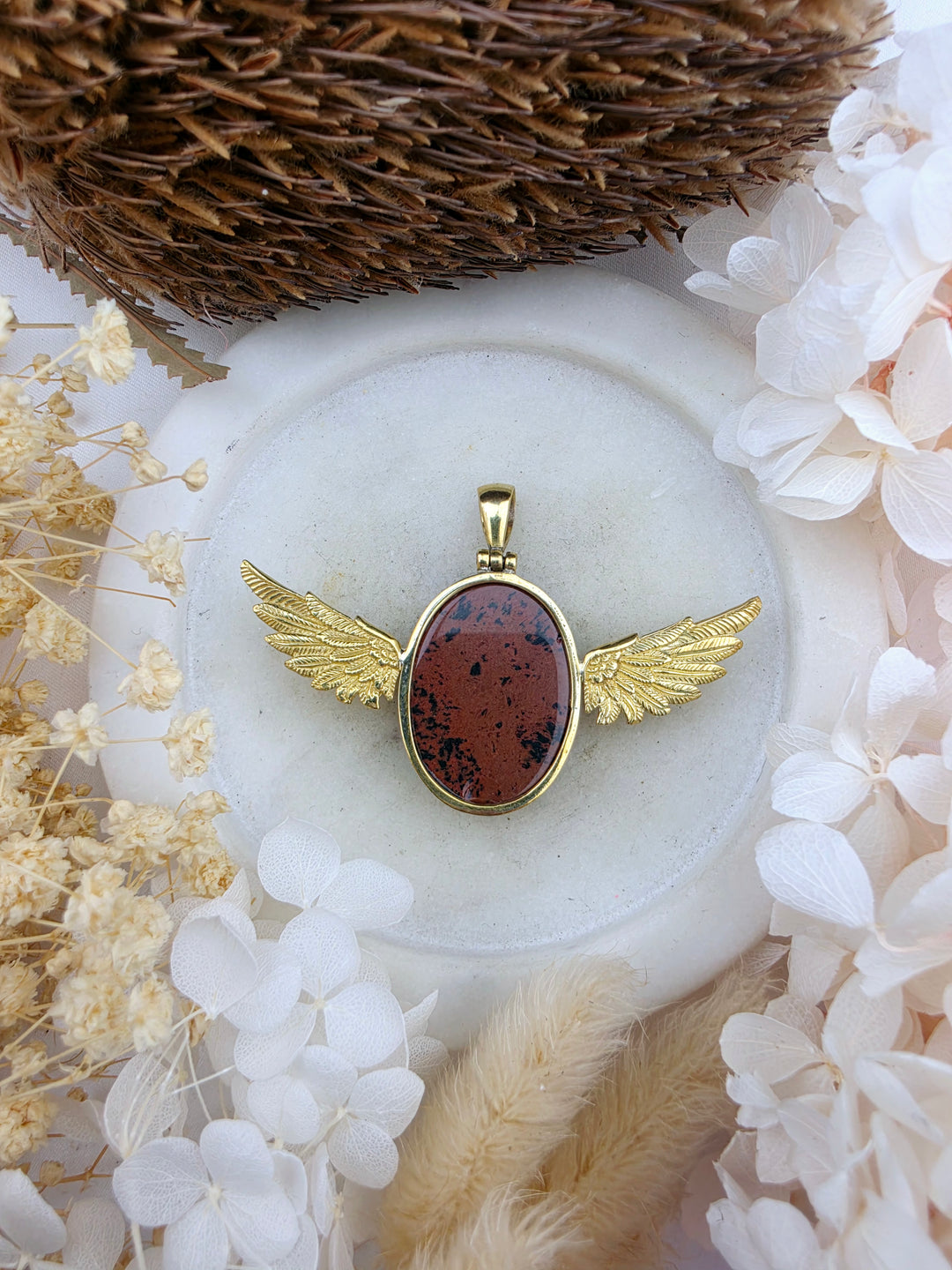 Mahogany Obsidian Anahata Brass Pendant