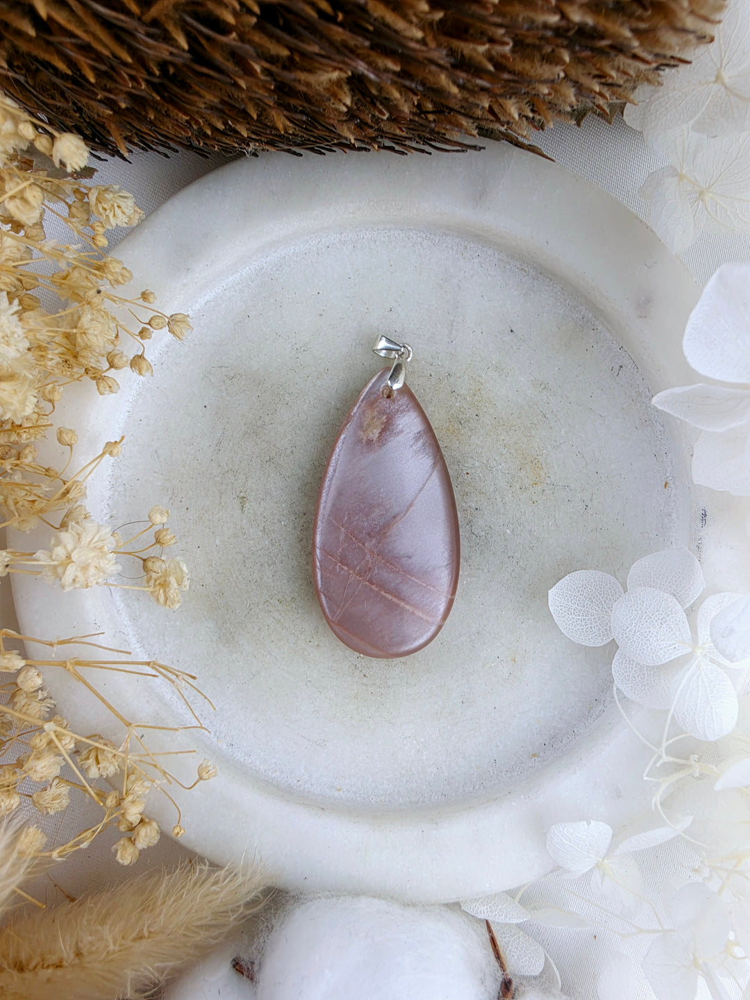 Peach Moonstone Silver Pendant