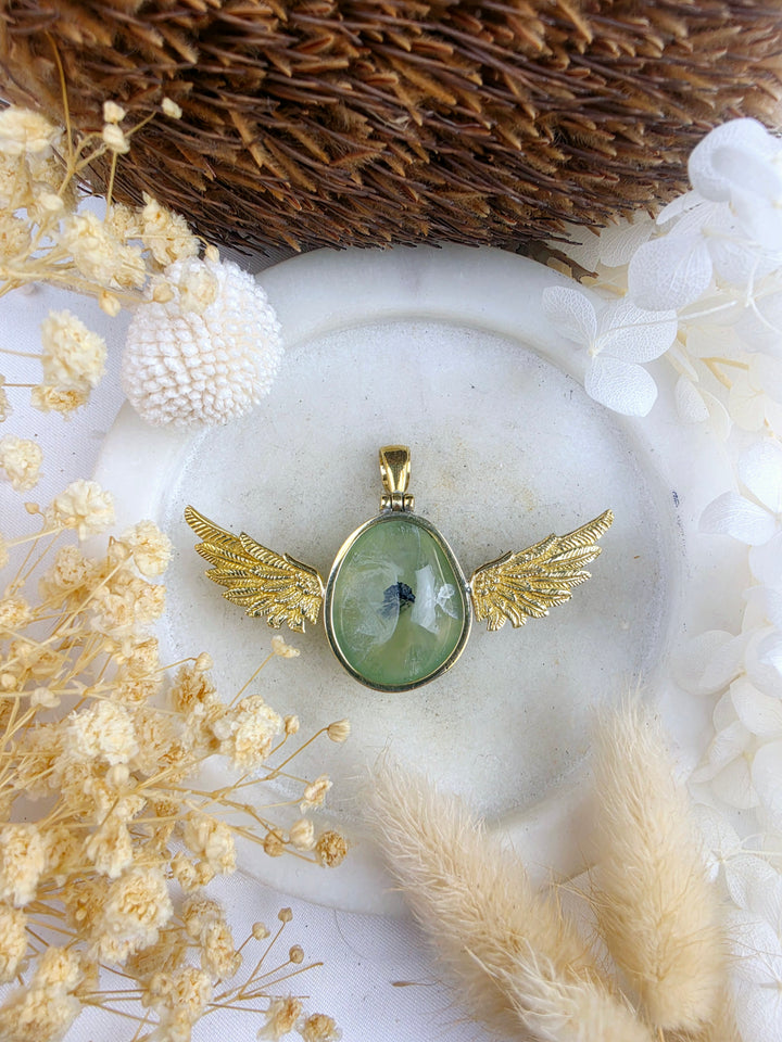 Prehnite Anahata Brass Pendant