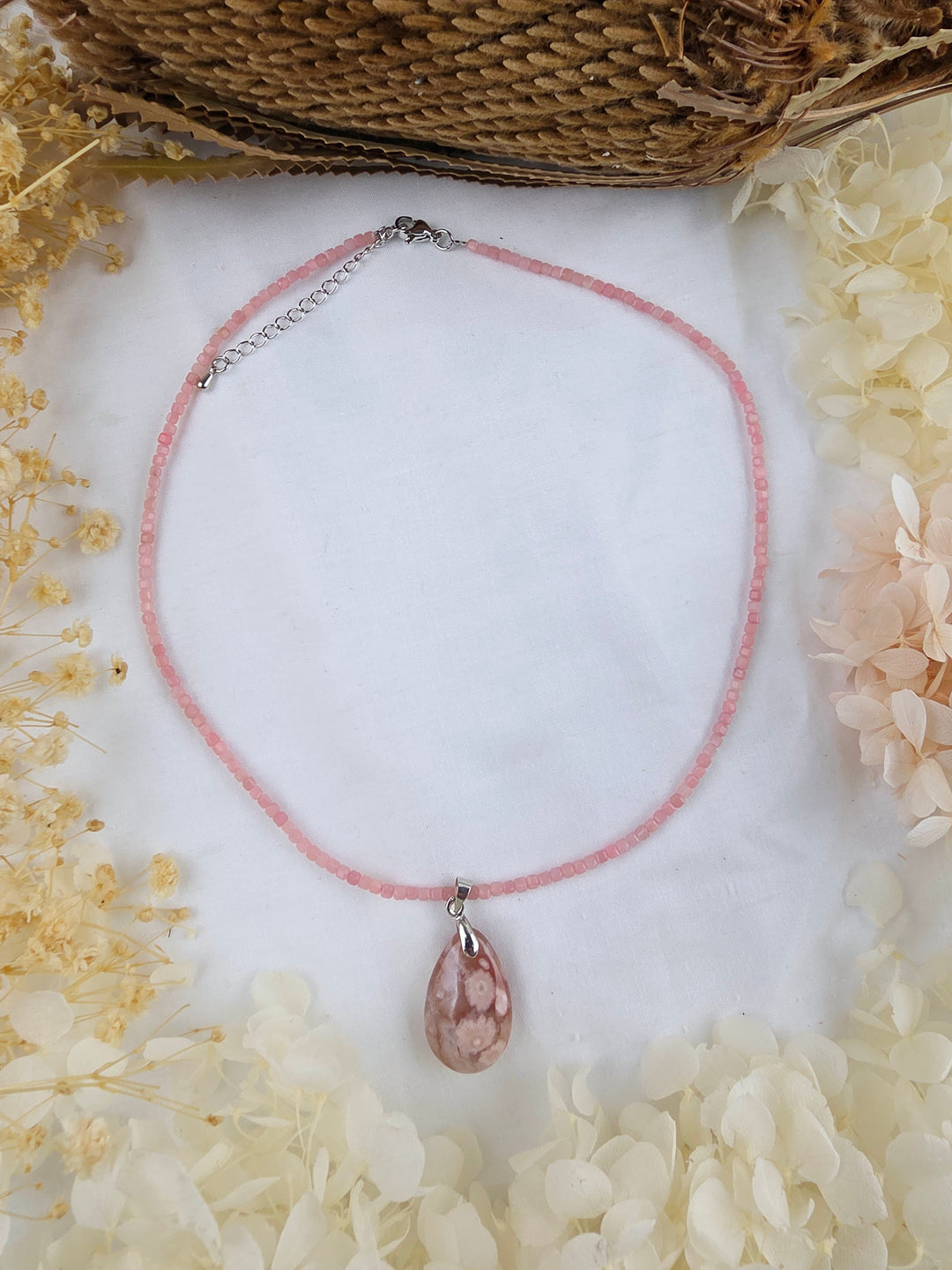 Pink Opal & Cherry Blossom Agate Necklace Set — Kindness & Self-Compassion