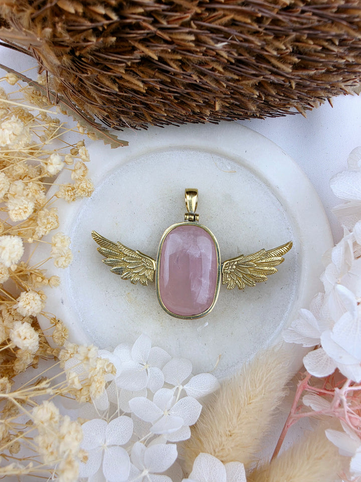 Rose Quartz Anahata Brass Pendant