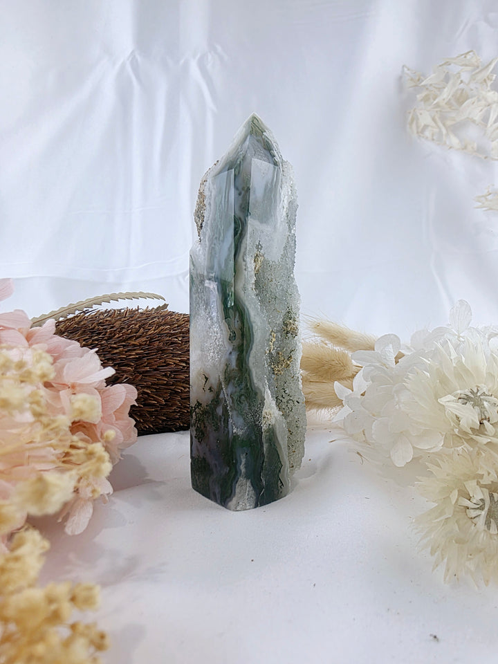 Moss Agate Druzy Tower