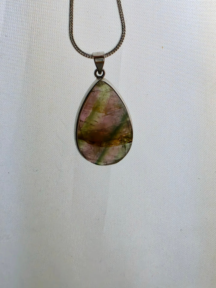 Watermelon Tourmaline Silver Pendant