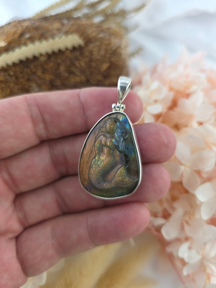 Labradorite Mermaid Silver Pendant