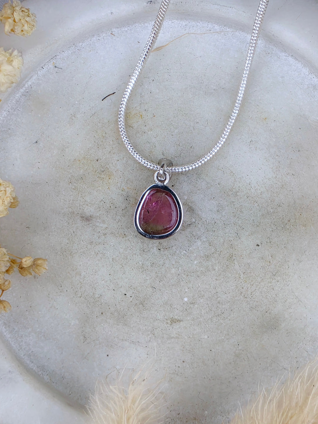 Watermelon Tourmaline Silver Pendant