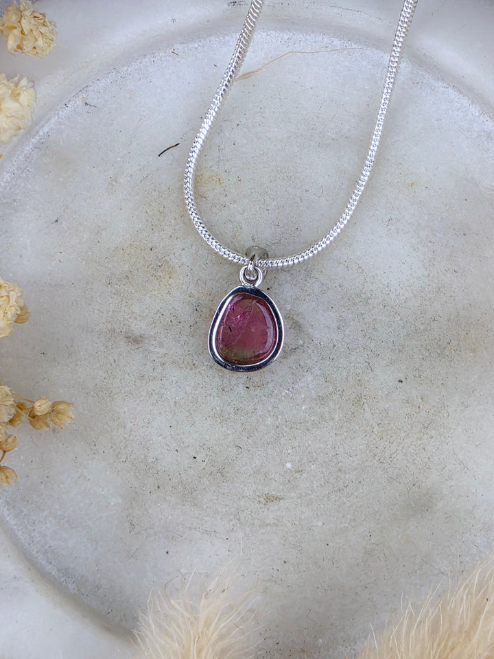 Watermelon Tourmaline Silver Pendant