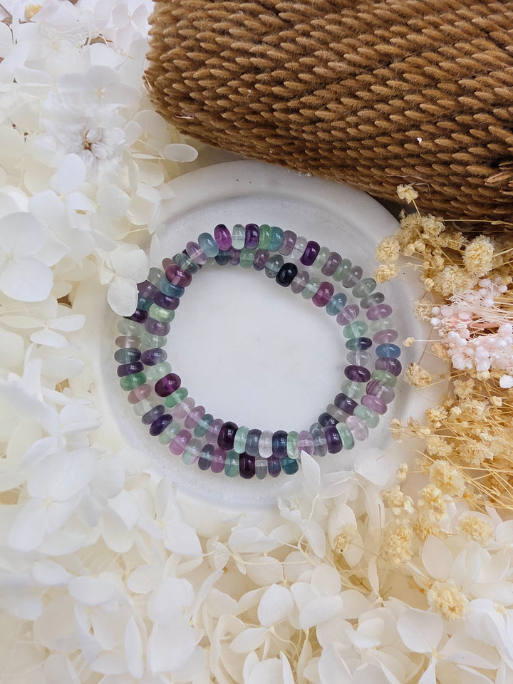 Rainbow Fluorite Rondelle Bracelet - 8mm