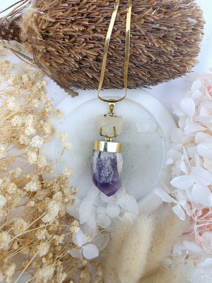 Libyan Desert Glass & Amethyst Pendant
