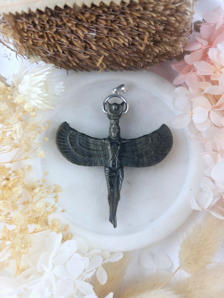 Gold Sheen Obsidian Isis Silver Pendant