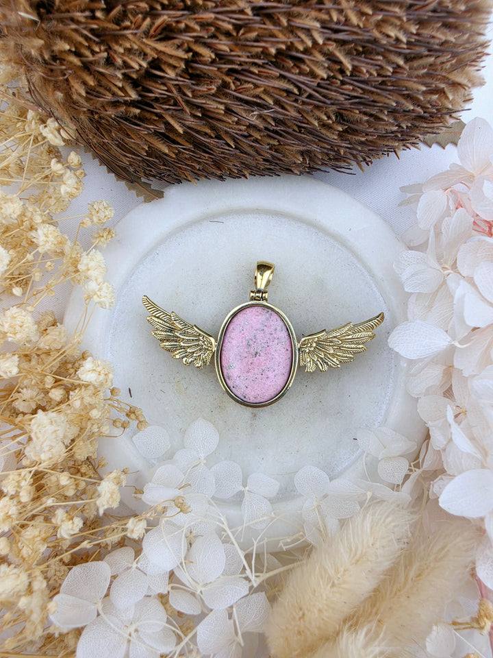 Rhodonite Anahata Brass Pendant
