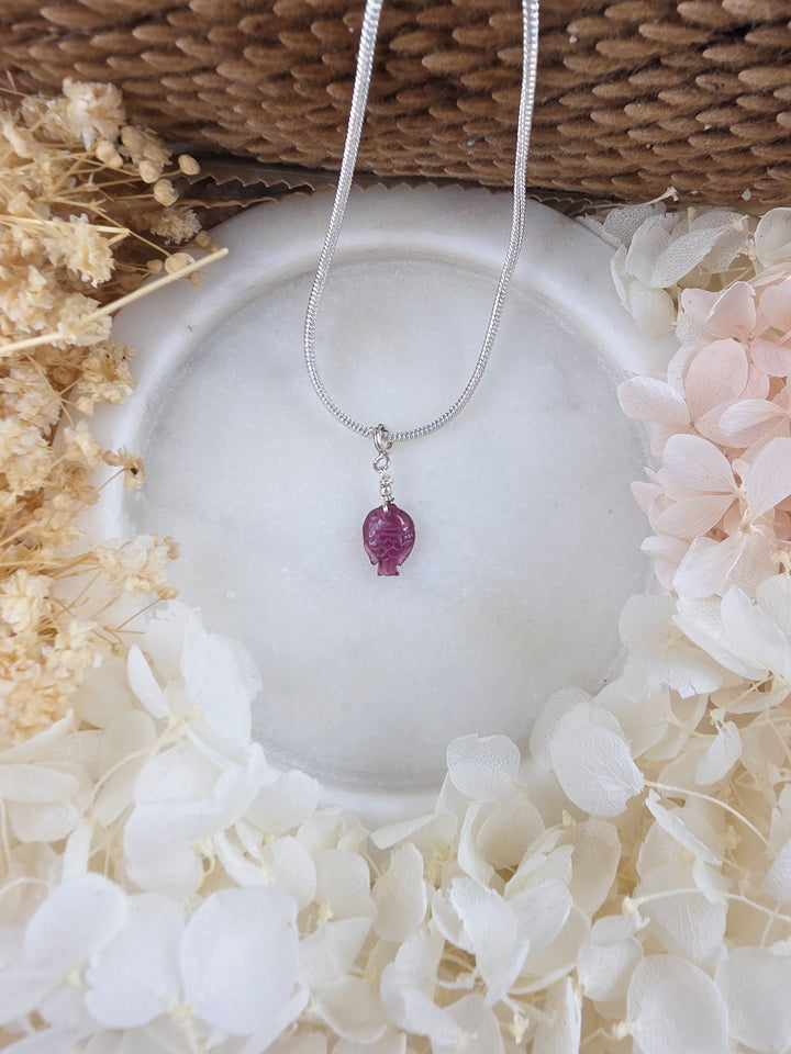 Pink Tourmaline Fish Silver Pendant/Charm — Flow & Flourish