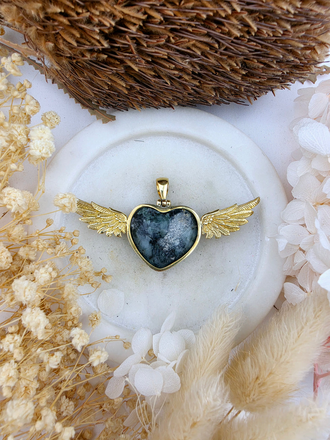 Emerald Anahata Brass Pendant