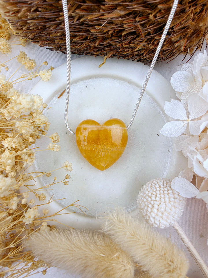 Orange Calcite Heart Pendant — Light Me Up