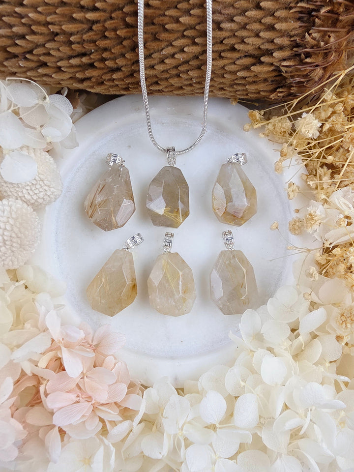 Rutilated Quartz Faceted Silver Pendant - Illuminated