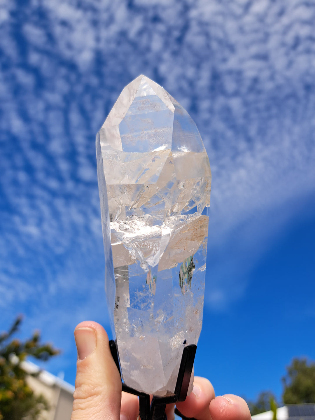 Lemurian Seed Laser Quartz In Metal Stand