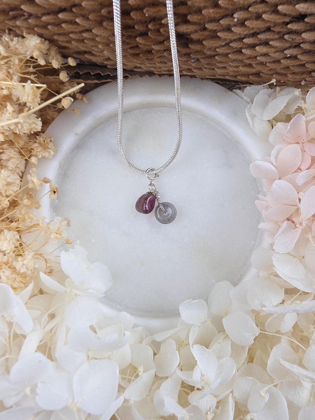Pink & Green Tourmaline Chakra Silver Pendant/Charm — Heart Wide Open