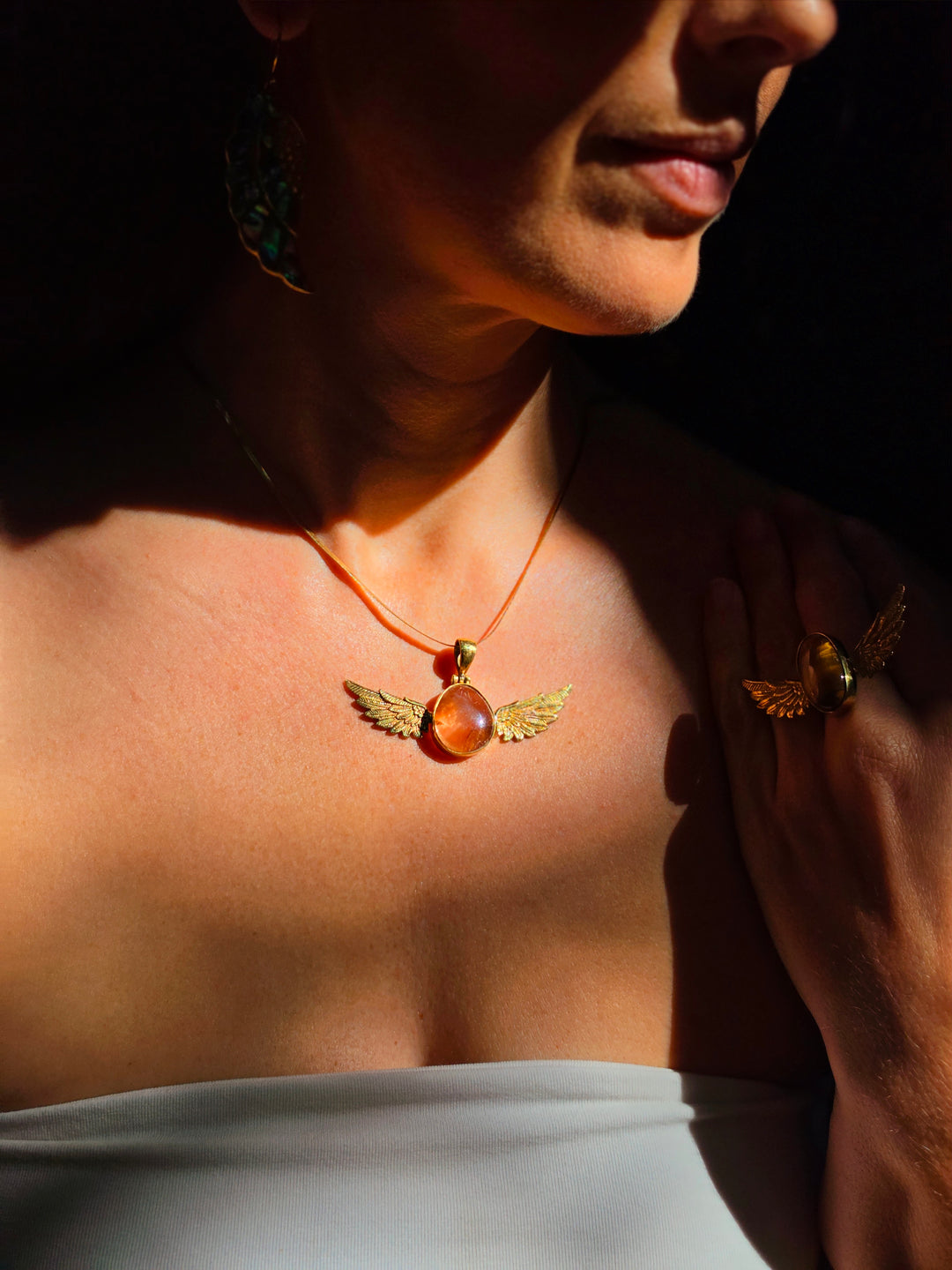 Fire Quartz Anahata Brass Pendant