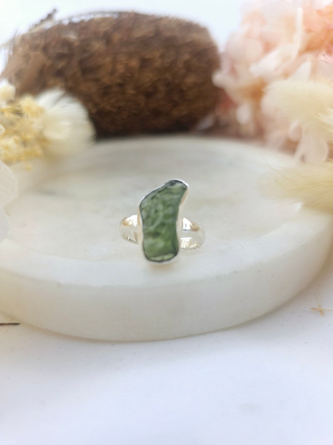 Moldavite Silver Ring - Size 7