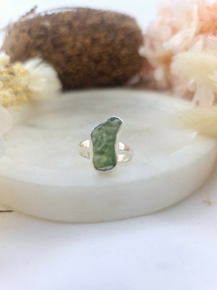 Moldavite Silver Ring - Size 7