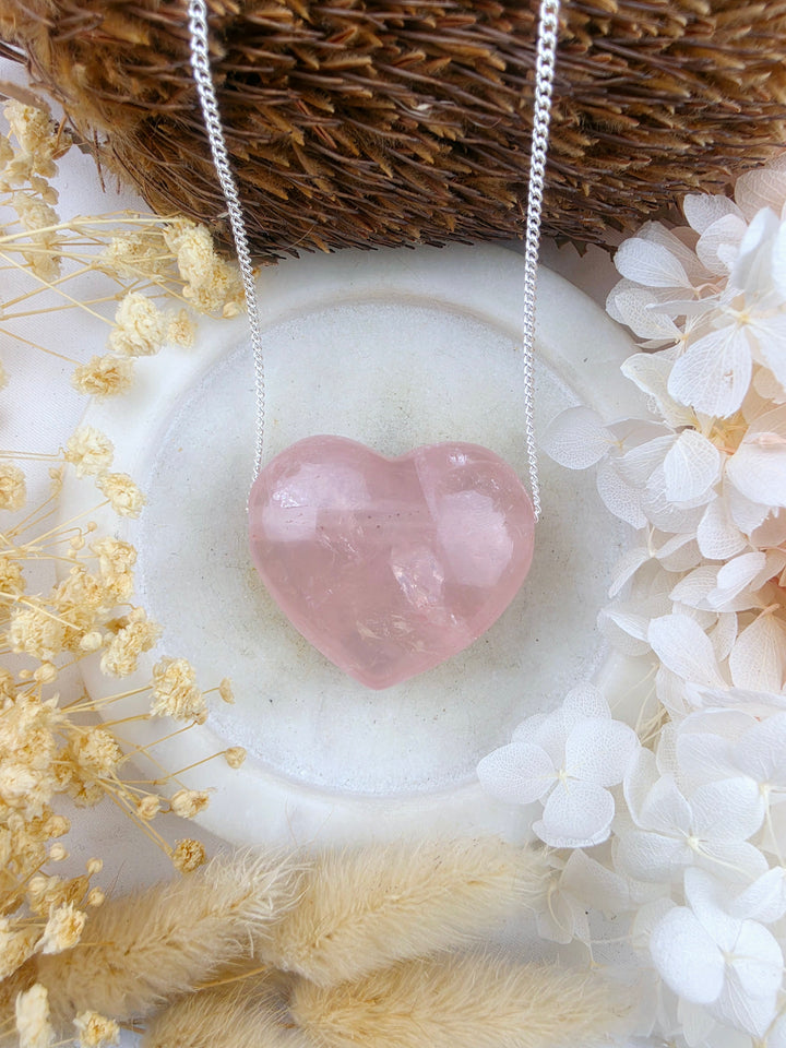 Rose Quartz Large Heart Necklace