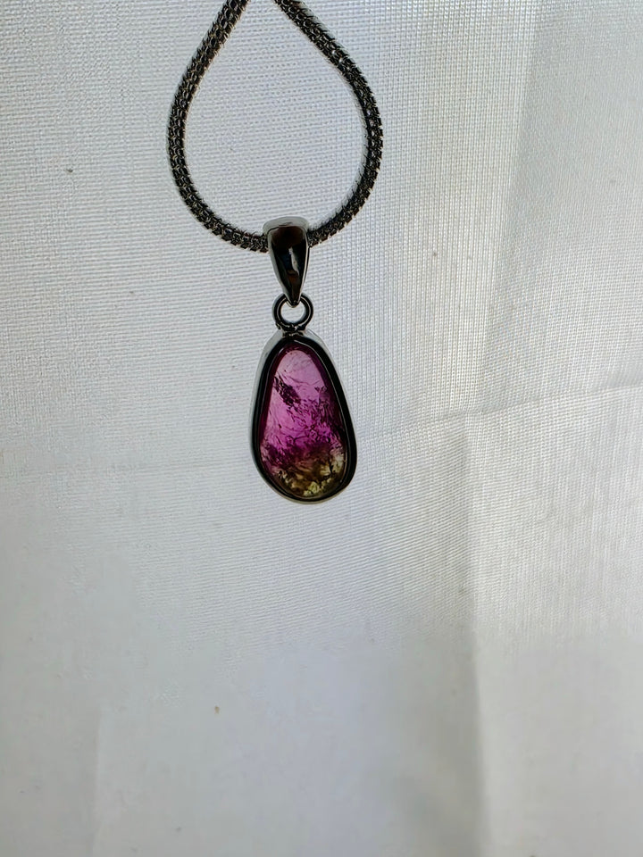 Watermelon Tourmaline Silver Pendant