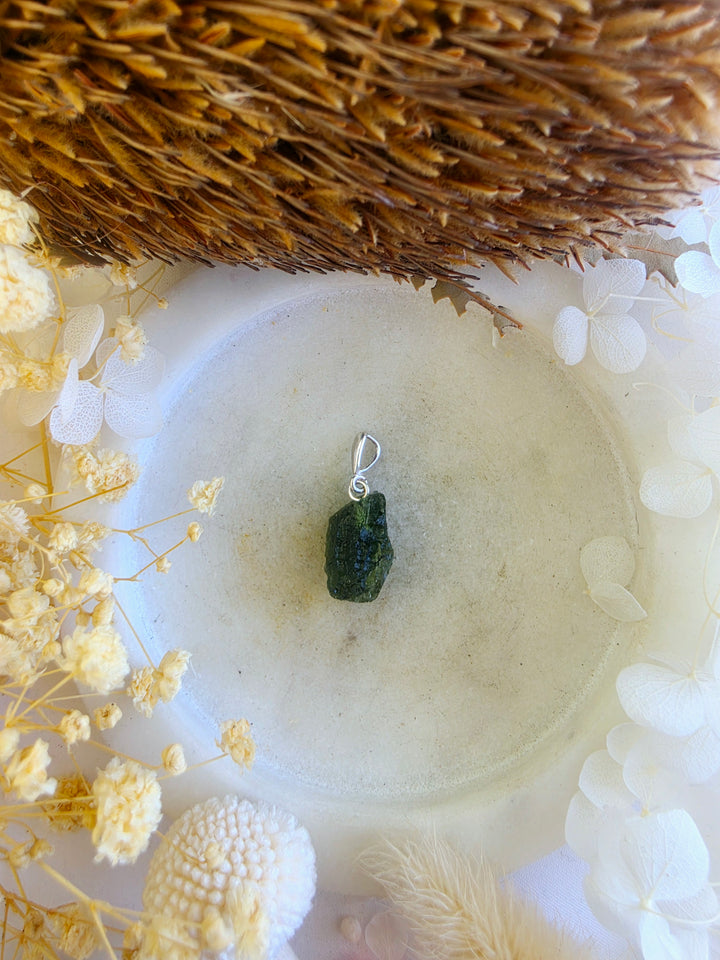 Moldavite Silver Pendant