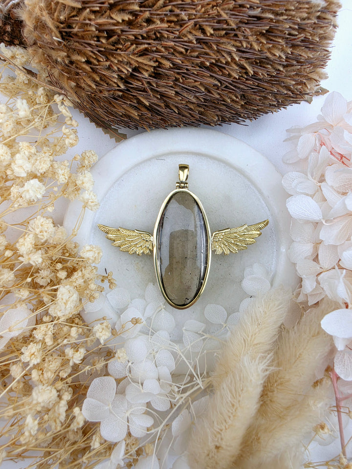 Smoky Quartz Anahata Brass Pendant