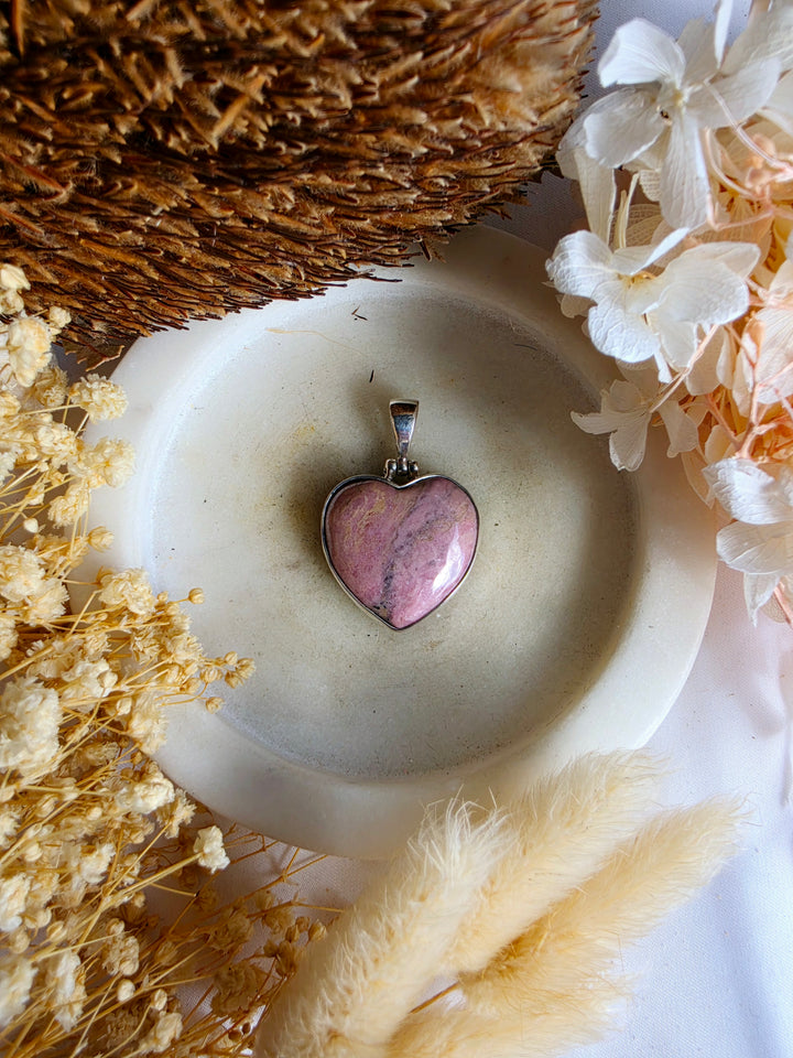 Rhodonite Heart Silver Pendant