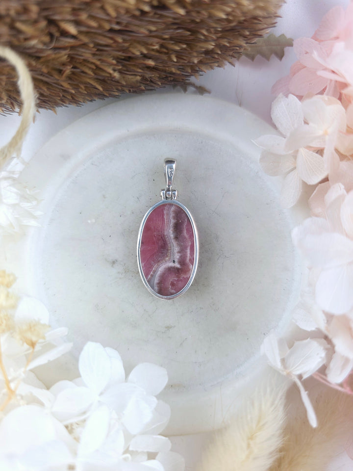 Rhodochrosite Silver Pendant