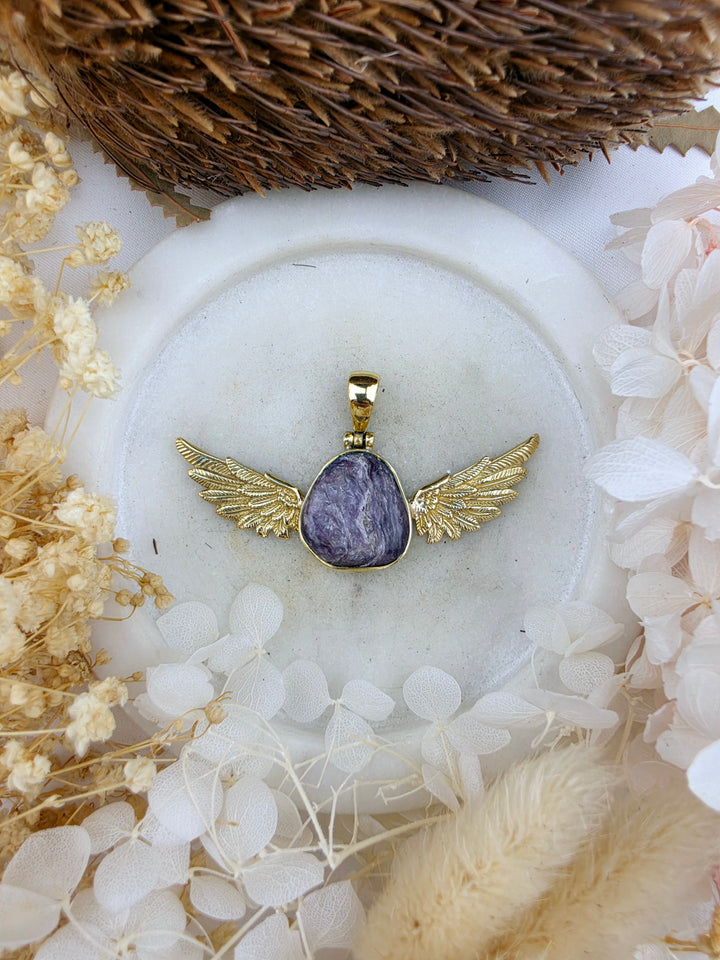Charoite Anahata Brass Pendant
