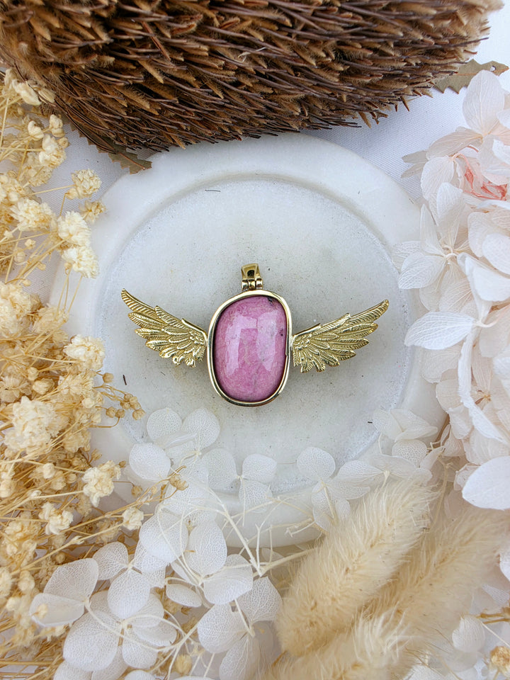 Rhodonite Anahata Brass Pendant