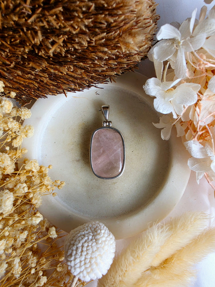 Rose Quartz Silver Pendant