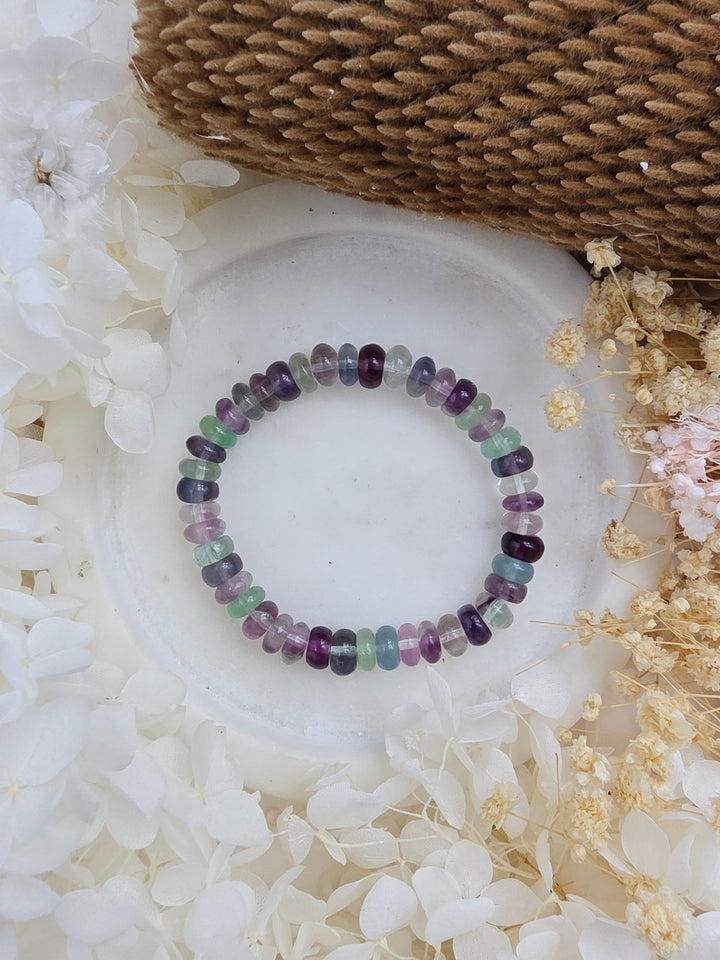 Rainbow Fluorite Rondelle Bracelet - 8mm