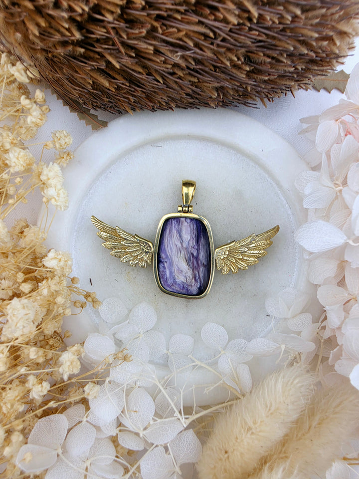 Charoite Anahata Brass Pendant