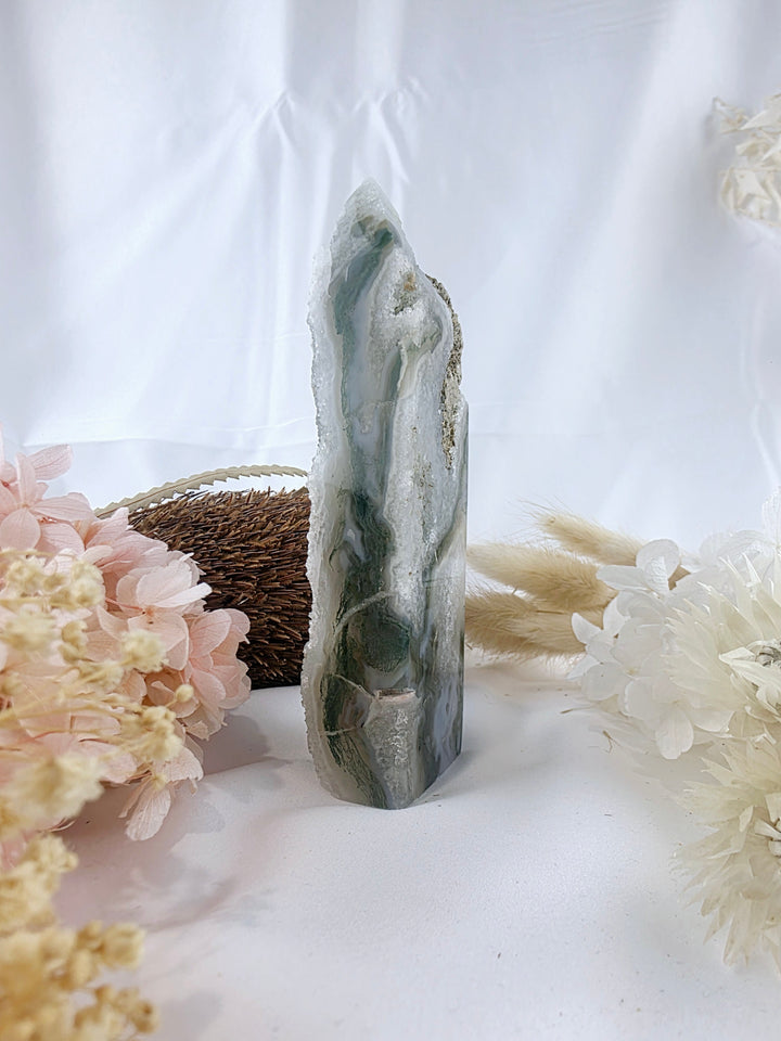 Moss Agate Druzy Tower
