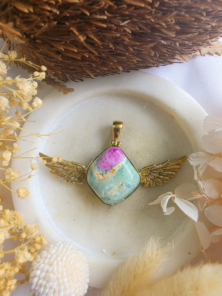 Ruby Fucshite Anahata Brass Pendant
